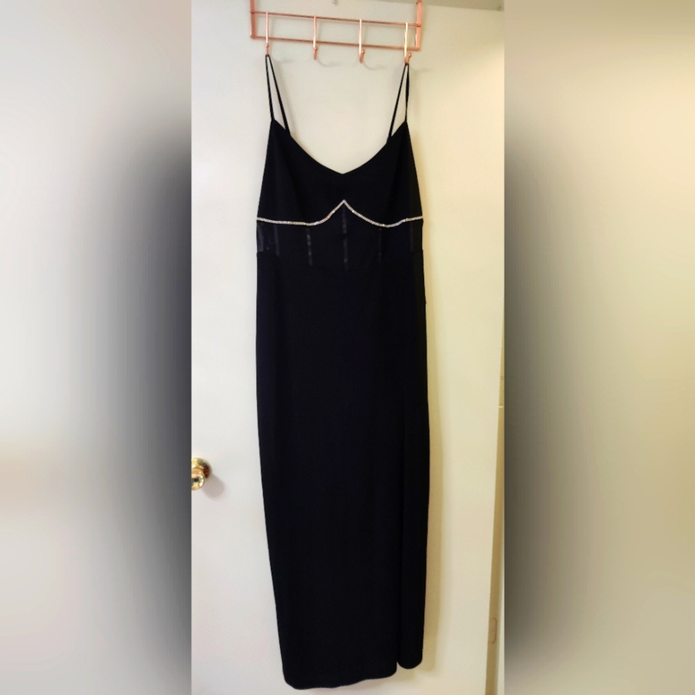 Long, side slit, mesh under bust gown